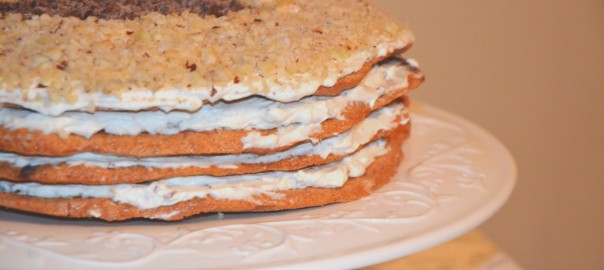 Torcik bezowo – orzechowy z czekoladą